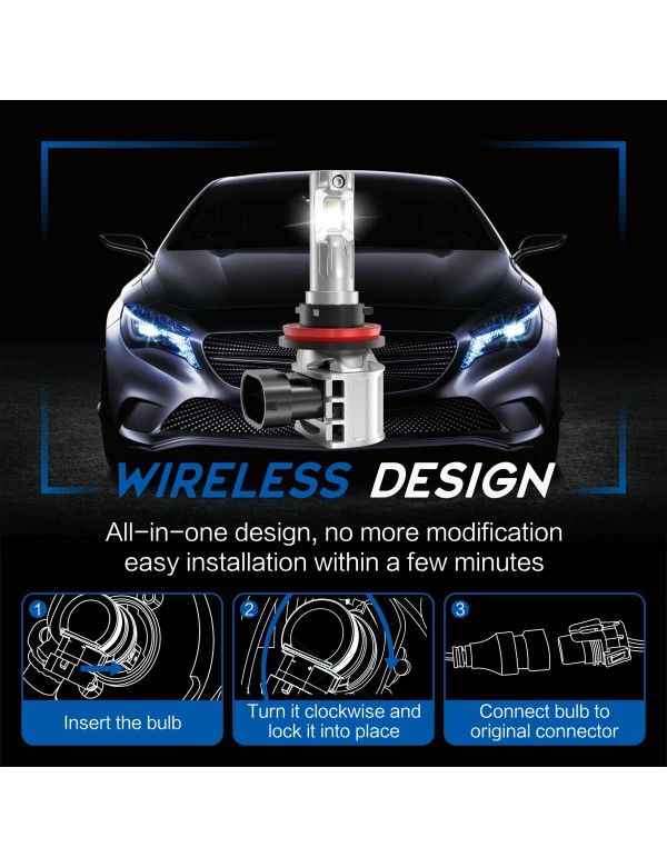 Sinoparcel H11 LED Headlight Bulbs Low Beam, H11/H8 Fog Light Bubs or DRL,20000LM/Set 6500K,Pack of 2