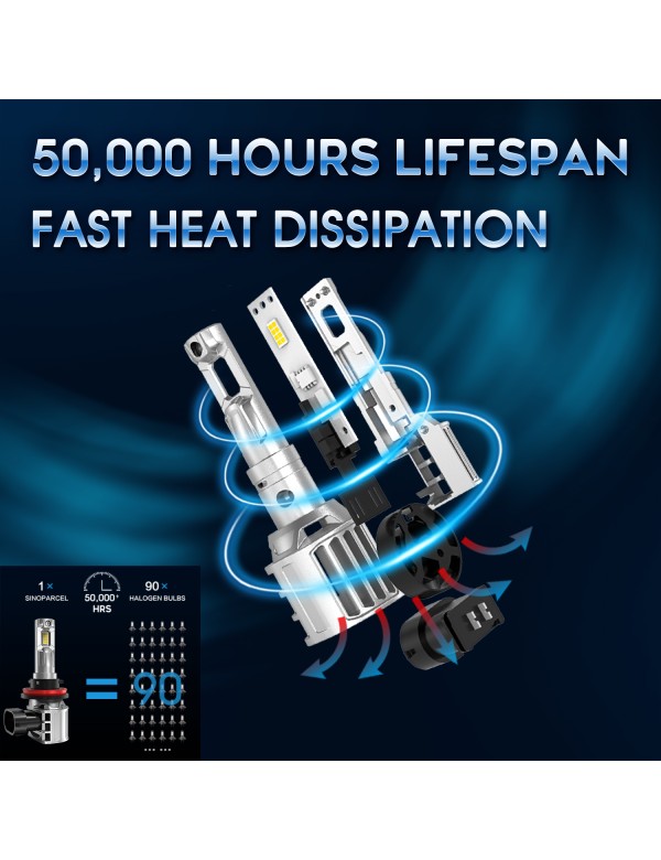 Sinoparcel H11 LED Headlight Bulbs Low Beam, H11/H8 Fog Light Bubs or DRL,20000LM/Set 6500K,Pack of 2