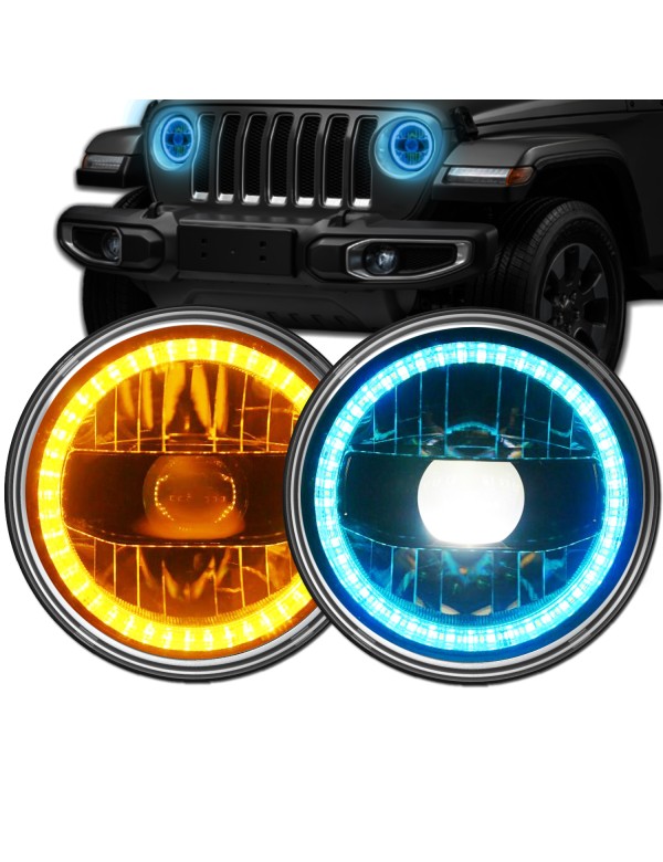 Sinoparcel 7 Inch Round LED Headlights with Blue Halo Ring,for Jeep Wrangler TJ JK JKU with DRL/Turn Signal with H4-H13 Adapter