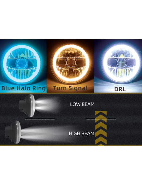 Sinoparcel 7 Inch Round LED Headlights with Blue Halo Ring,for Jeep Wrangler TJ JK JKU with DRL/Turn Signal with H4-H13 Adapter