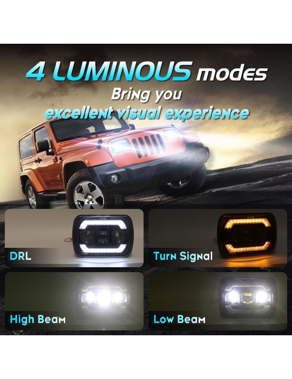 Sinoparcel 5x7 7x6 Inch LED Headlights, High/Low Sealed Beam with DRL and Turn Signal,6500K DOT Approved with H4 Plug