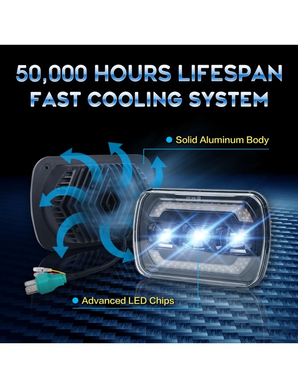 Sinoparcel 5x7 7x6 Inch LED Headlights, High/Low Sealed Beam with DRL and Turn Signal,6500K DOT Approved with H4 Plug
