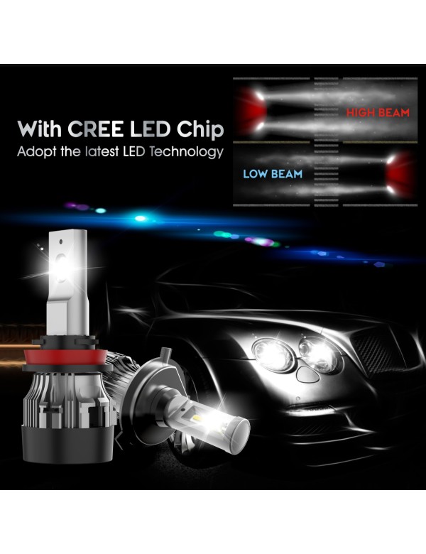 Sinoparcel H11 LED Headlight Bulbs Low Beam, H9 High Beam or H11/H8 Fog Light Bulb -60W/Set, Pack of 2